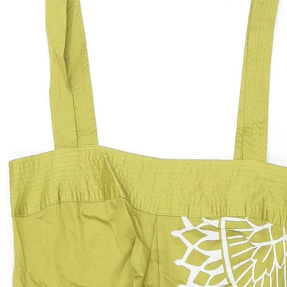 Monsoon Womens Green Floral Cotton Shift Size 12 Square Neck Zip