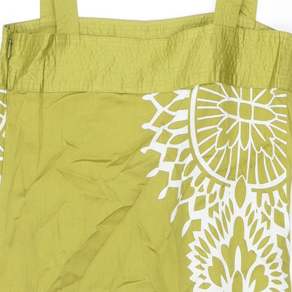 Monsoon Womens Green Floral Cotton Shift Size 12 Square Neck Zip