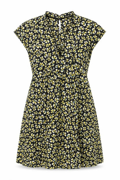 Zara Womens Black Floral Polyester Skater Dress Size XS V-Neck Button