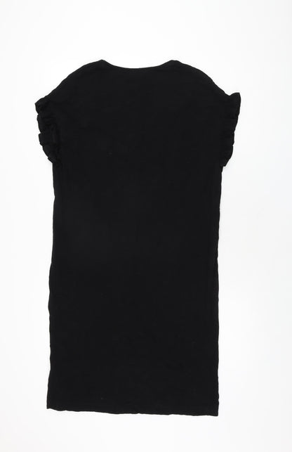 The White Company Womens Black Cotton T-Shirt Dress Size 4 V-Neck Pullover