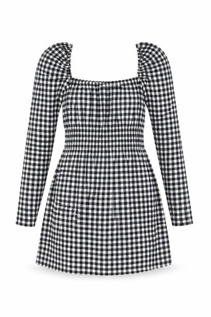 H&M Womens Black Gingham Polyester Mini Size S Square Neck Pullover