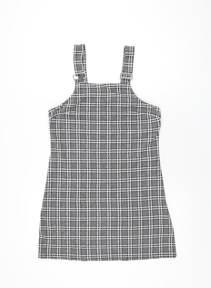 New Look Womens Grey Plaid Polyester Mini Size 10 Square Neck Pullover
