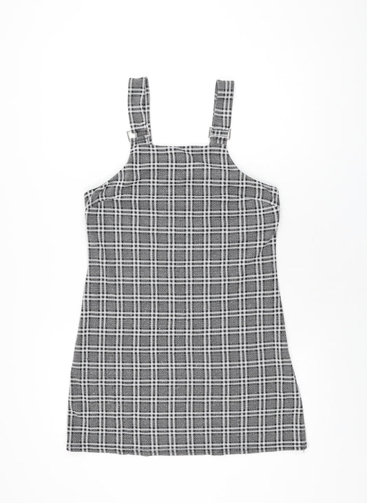 New Look Womens Grey Plaid Polyester Mini Size 10 Square Neck Pullover
