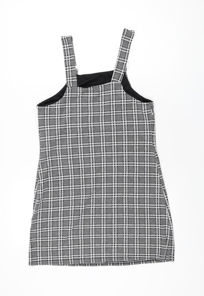 New Look Womens Grey Plaid Polyester Mini Size 10 Square Neck Pullover