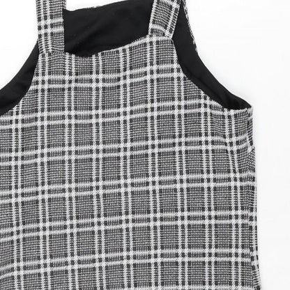 New Look Womens Grey Plaid Polyester Mini Size 10 Square Neck Pullover