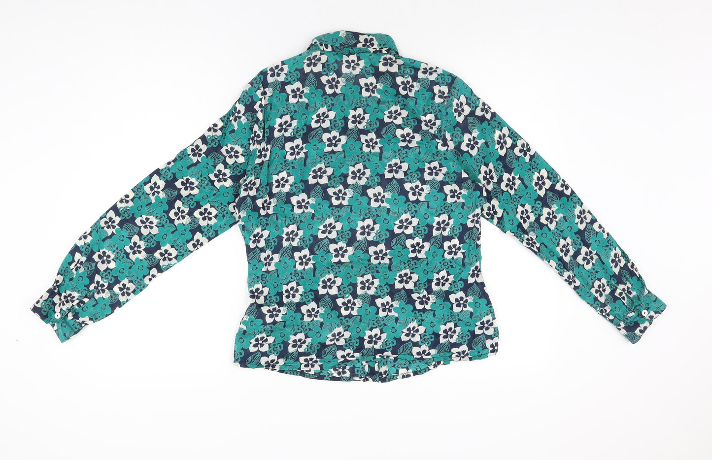 EAST Womens Green Floral Cotton Basic Button-Up Size 12 Collared