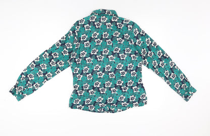 EAST Womens Green Floral Cotton Basic Button-Up Size 12 Collared