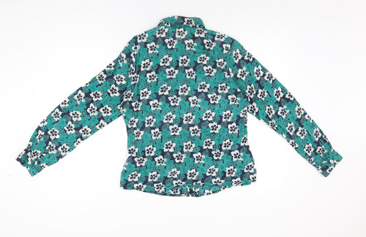 EAST Womens Green Floral Cotton Basic Button-Up Size 12 Collared