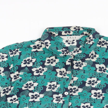 EAST Womens Green Floral Cotton Basic Button-Up Size 12 Collared