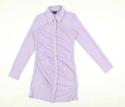 Monki Womens Purple Polyester Bodycon Size S Collared Button