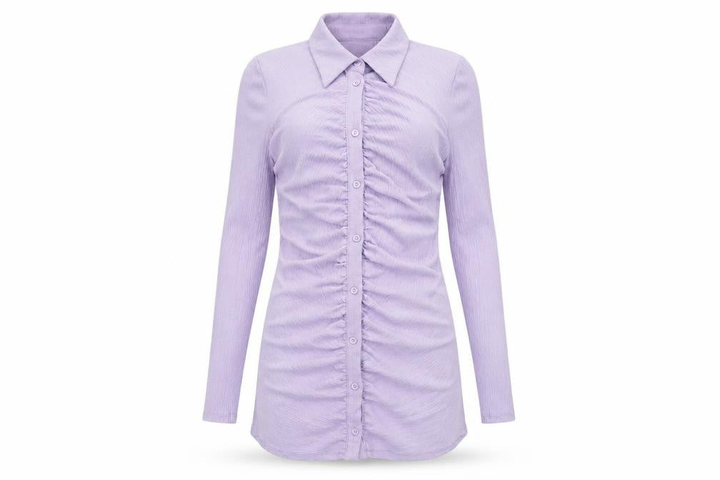 Monki Womens Purple Polyester Bodycon Size S Collared Button