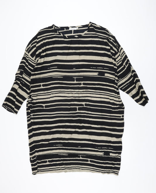 Masai Womens Black Striped Viscose Shift Size S Round Neck Pullover
