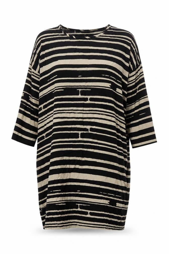Masai Womens Black Striped Viscose Shift Size S Round Neck Pullover