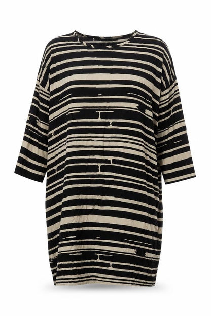 Masai Womens Black Striped Viscose Shift Size S Round Neck Pullover