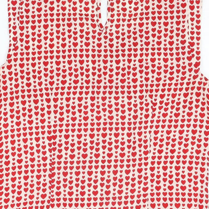 Oasis Womens White Geometric Polyester Basic Blouse Size 14 Round Neck - Heart Print