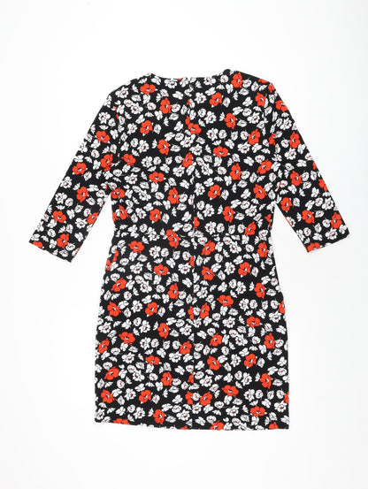 Very Womens Black Floral Polyester Bodycon Size 12 Round Neck Zip