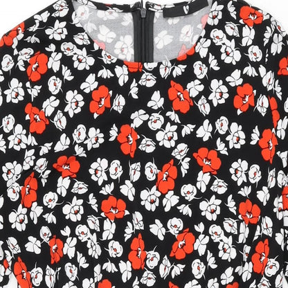 Very Womens Black Floral Polyester Bodycon Size 12 Round Neck Zip