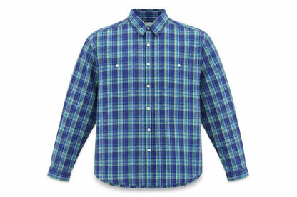 New Look Mens Blue Plaid Polyester Button-Up Size L Collared Button