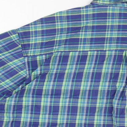 New Look Mens Blue Plaid Polyester Button-Up Size L Collared Button