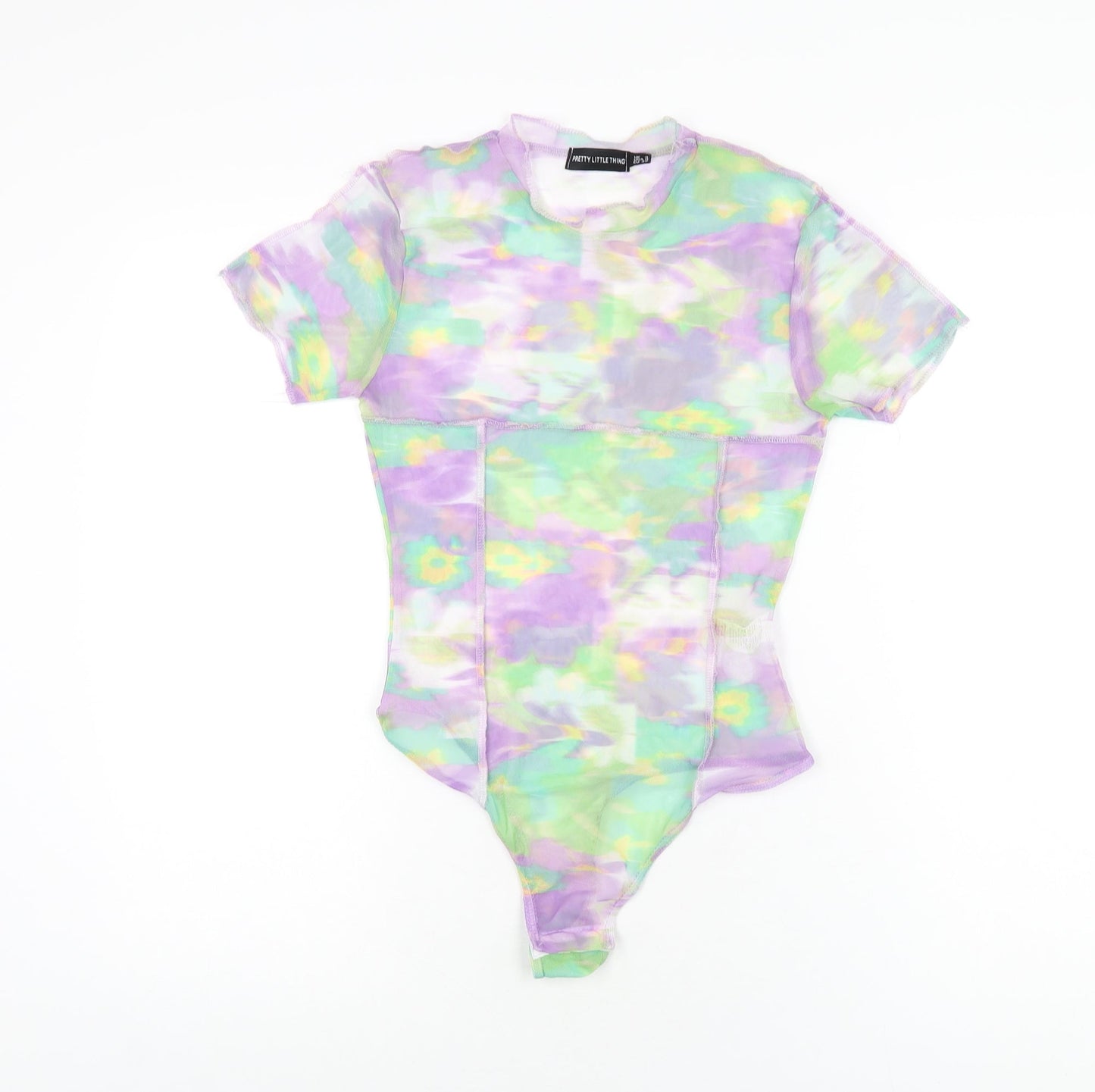 PRETTYLITTLETHING Womens Multicoloured Geometric Polyester Bodysuit One-Piece Size 4 Snap