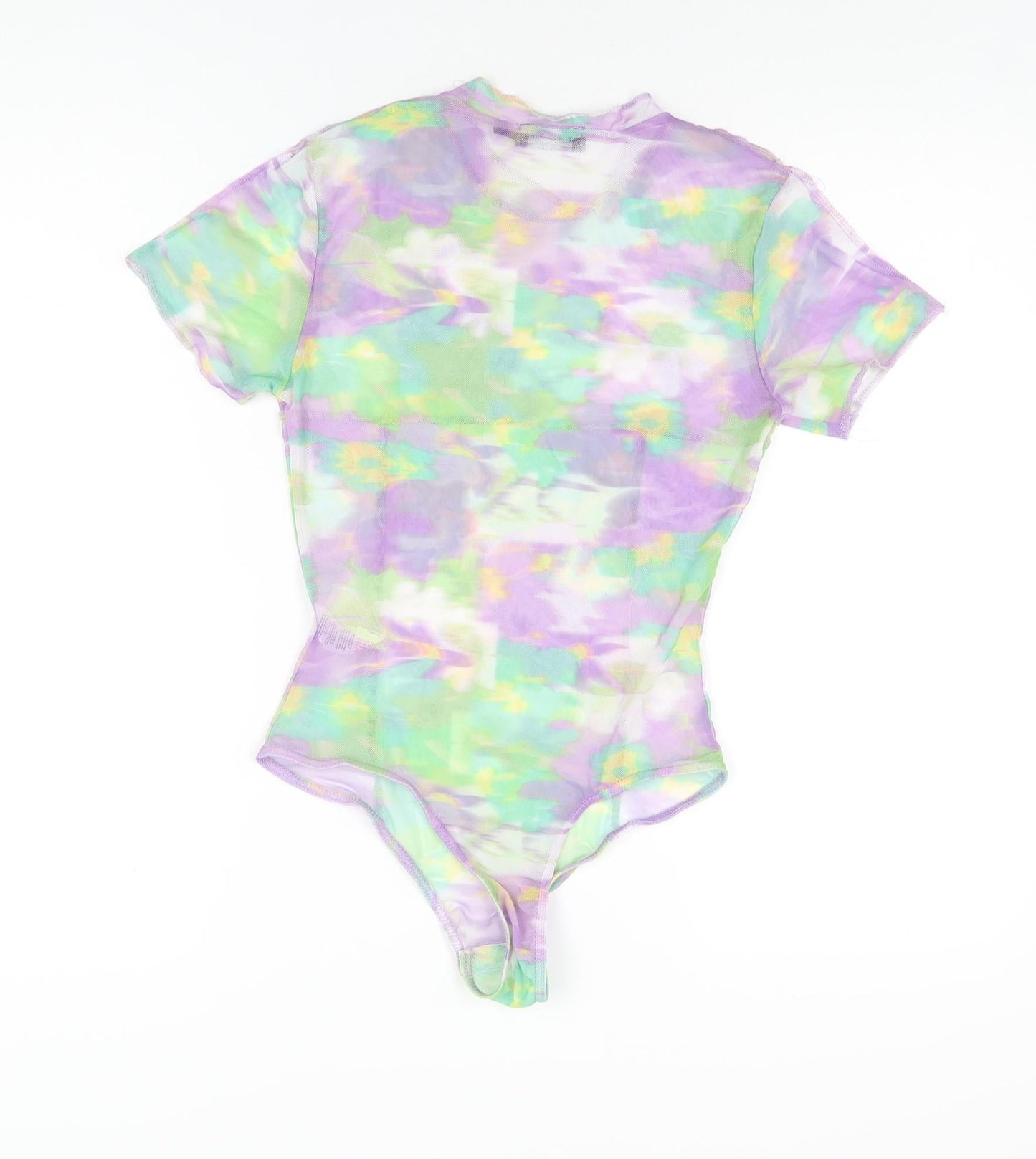 PRETTYLITTLETHING Womens Multicoloured Geometric Polyester Bodysuit One-Piece Size 4 Snap