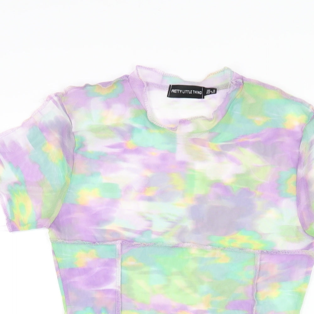 PRETTYLITTLETHING Womens Multicoloured Geometric Polyester Bodysuit One-Piece Size 4 Snap