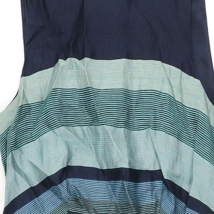 Autograph Womens Blue Striped Linen Bodycon Size 14 Boat Neck Zip
