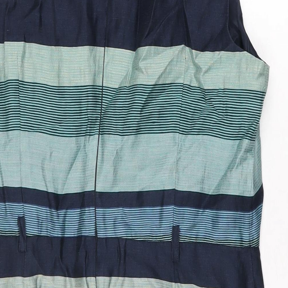 Autograph Womens Blue Striped Linen Bodycon Size 14 Boat Neck Zip