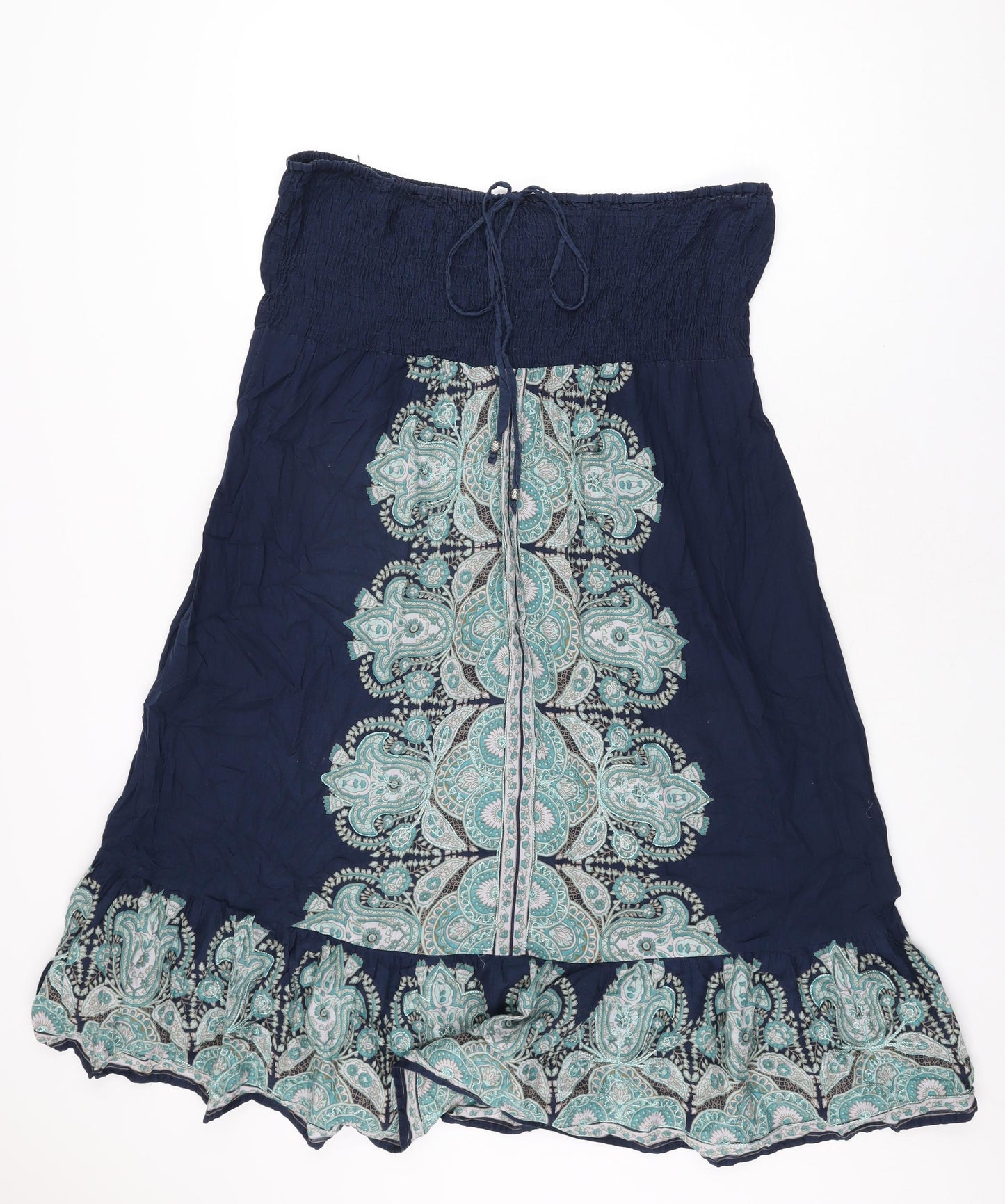Riviera Womens Blue Paisley Cotton Shift Size 16 Off the Shoulder Drawstring