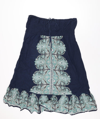 Riviera Womens Blue Paisley Cotton Shift Size 16 Off the Shoulder Drawstring