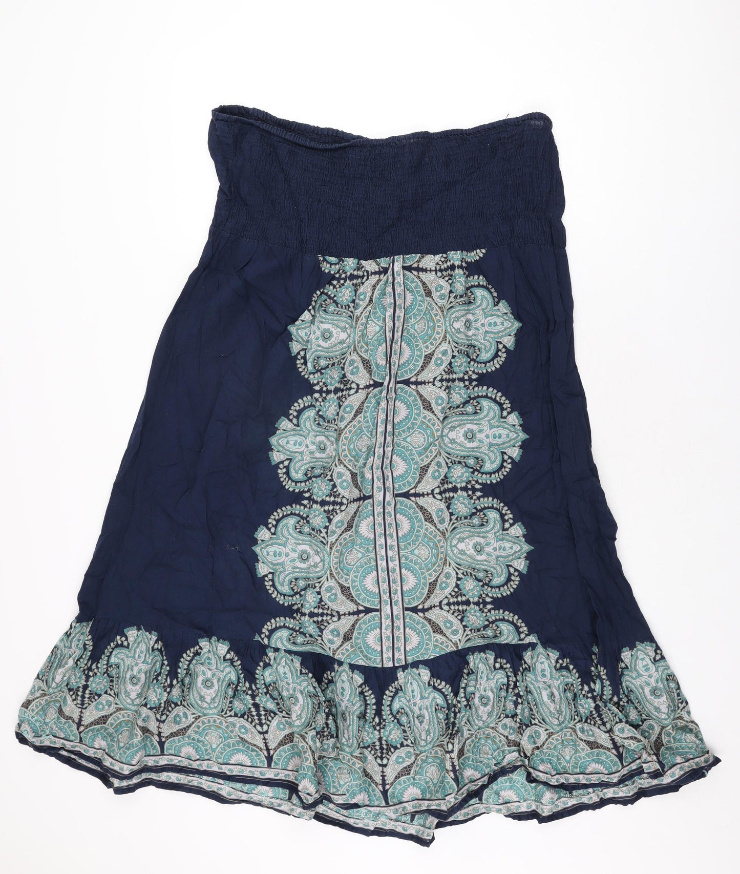 Riviera Womens Blue Paisley Cotton Shift Size 16 Off the Shoulder Drawstring