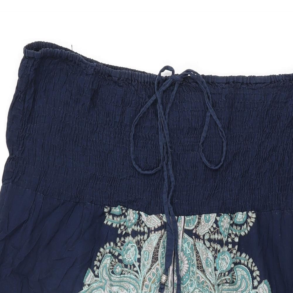 Riviera Womens Blue Paisley Cotton Shift Size 16 Off the Shoulder Drawstring