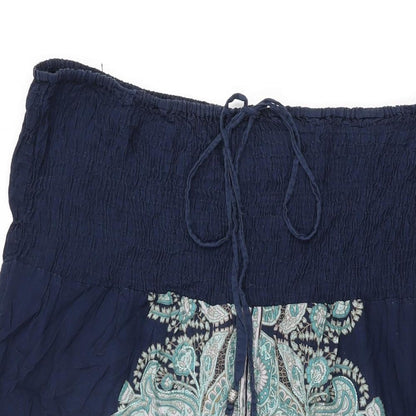 Riviera Womens Blue Paisley Cotton Shift Size 16 Off the Shoulder Drawstring