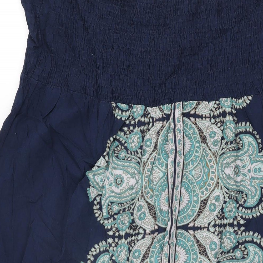 Riviera Womens Blue Paisley Cotton Shift Size 16 Off the Shoulder Drawstring