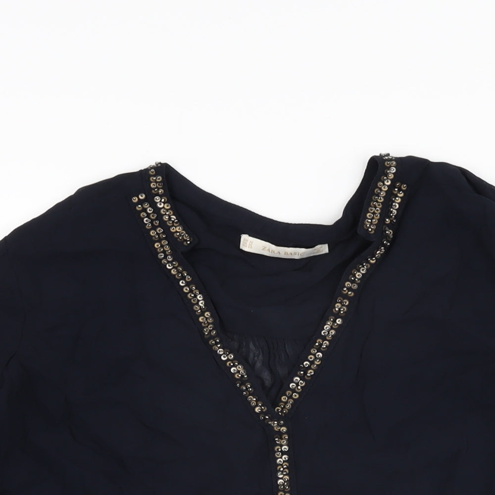 Womens UK Size M Zara Blue Basic Blouse