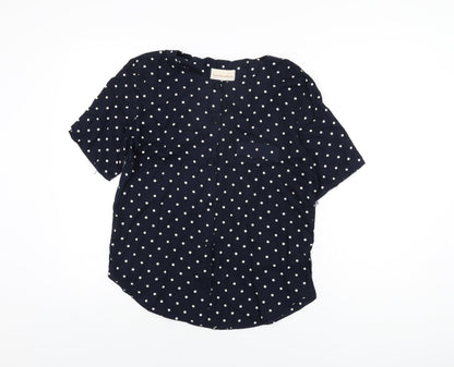 Dorothy Perkins Womens Blue Polka Dot Viscose Basic Button-Up Size 10 Round Neck