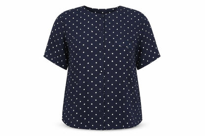 Dorothy Perkins Womens Blue Polka Dot Viscose Basic Button-Up Size 10 Round Neck