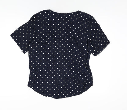 Dorothy Perkins Womens Blue Polka Dot Viscose Basic Button-Up Size 10 Round Neck