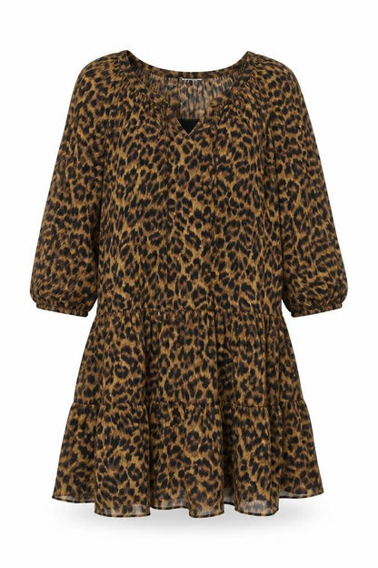 Sonder Studio Womens Brown Animal Print Polyester Shift Size 12 Round Neck Pullover - Leopard Print