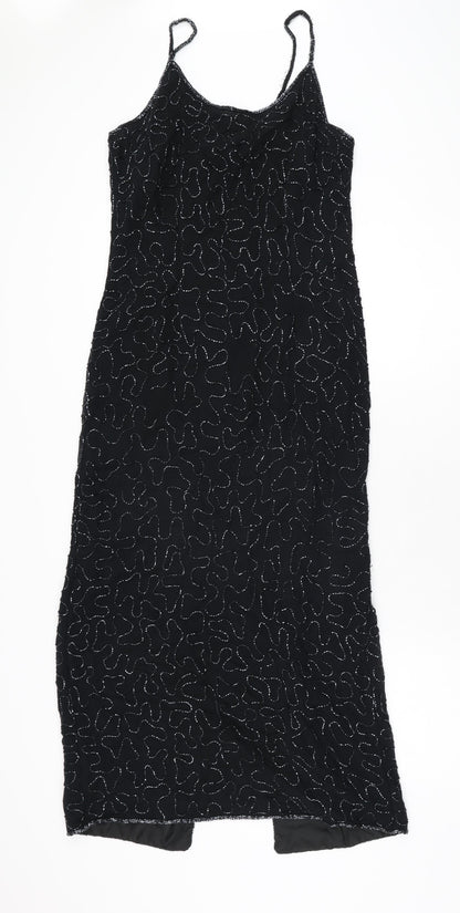 Additional front view of Canda women’s black geometric polyester bodycon, size UK 12, scoop neck zip