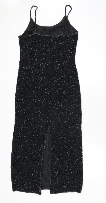 Back view of Canda women’s black geometric polyester bodycon, size UK 12, scoop neck zip