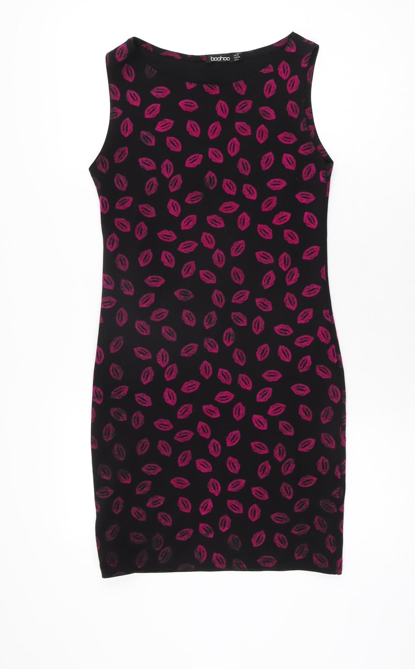 Boohoo Womens Black Geometric Polyester Bodycon Size 10 Boat Neck Pullover