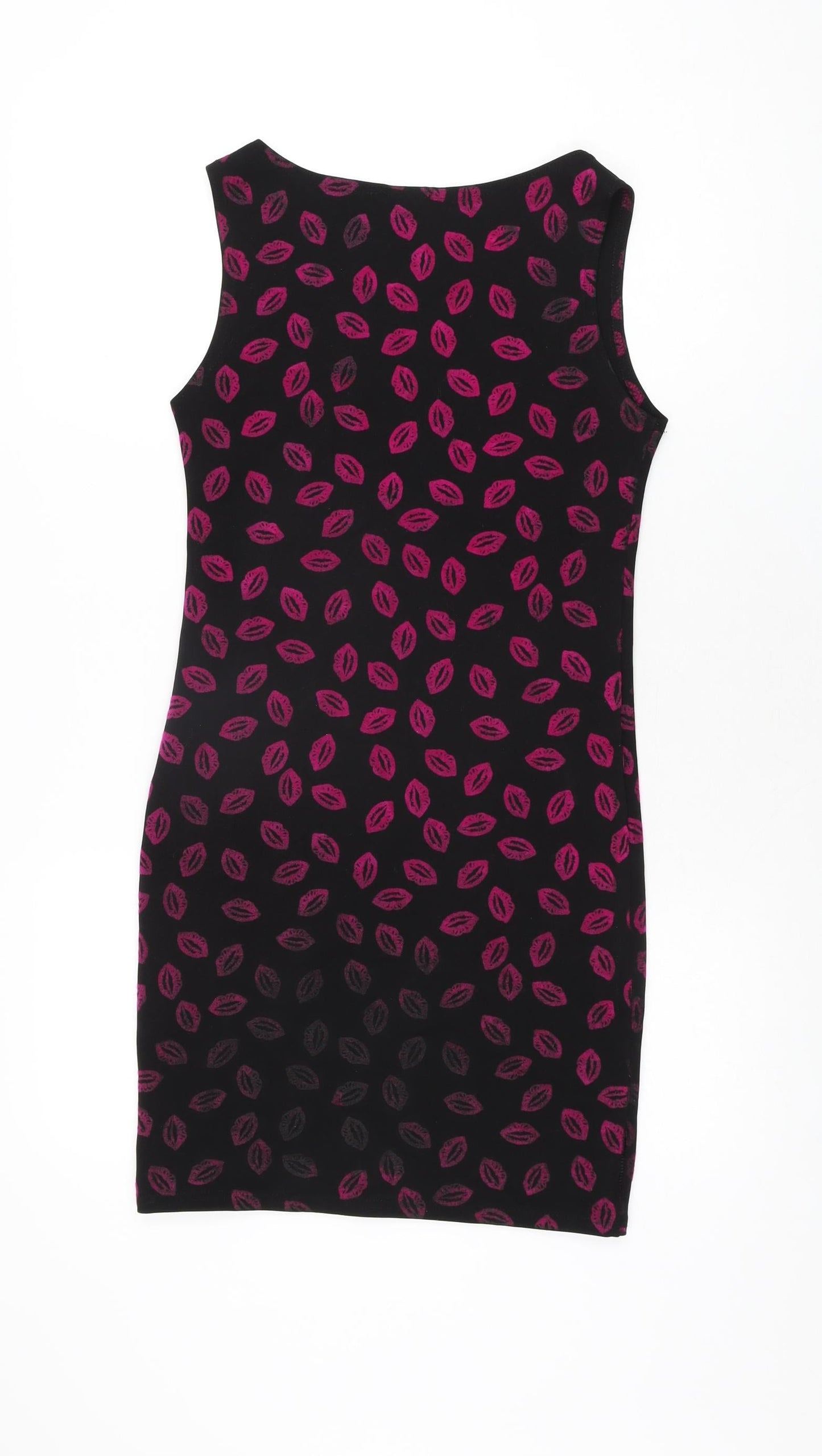 Boohoo Womens Black Geometric Polyester Bodycon Size 10 Boat Neck Pullover