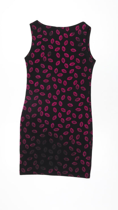 Boohoo Womens Black Geometric Polyester Bodycon Size 10 Boat Neck Pullover