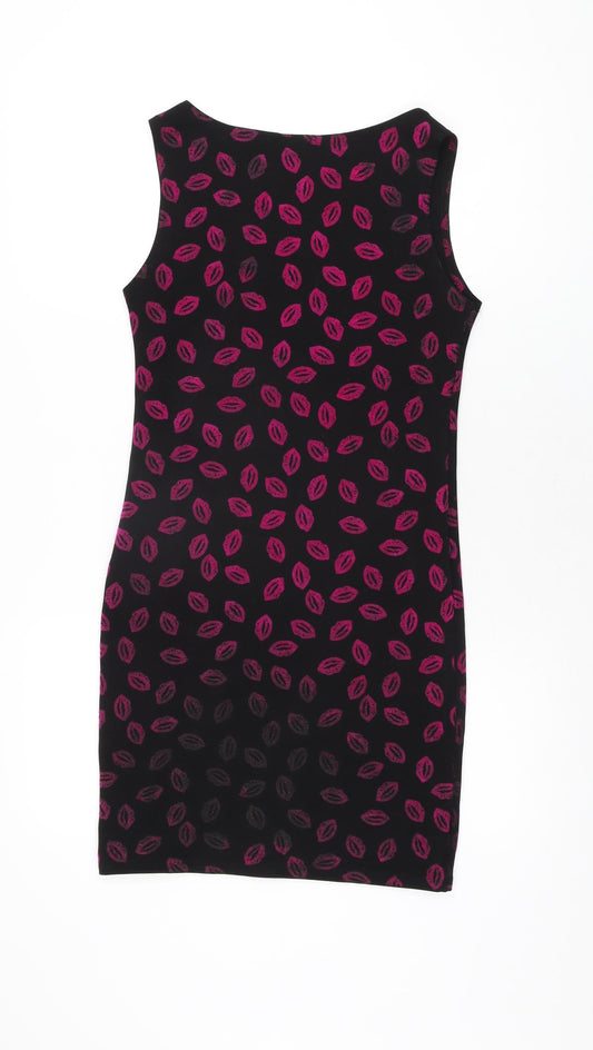 Boohoo Womens Black Geometric Polyester Bodycon Size 10 Boat Neck Pullover