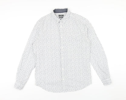 Max Mens White Geometric Cotton Button-Up Size M Collared Button