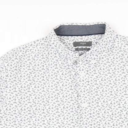 Max Mens White Geometric Cotton Button-Up Size M Collared Button