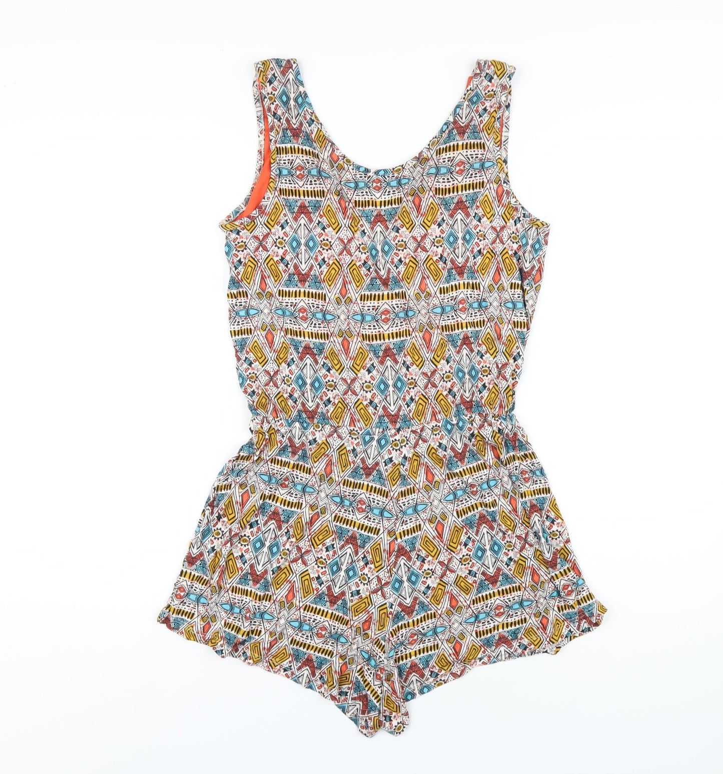 Ambiance Womens Multicoloured Geometric Vinyl Playsuit One-Piece Size S Pullover