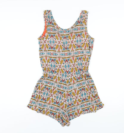 Ambiance Womens Multicoloured Geometric Vinyl Playsuit One-Piece Size S Pullover