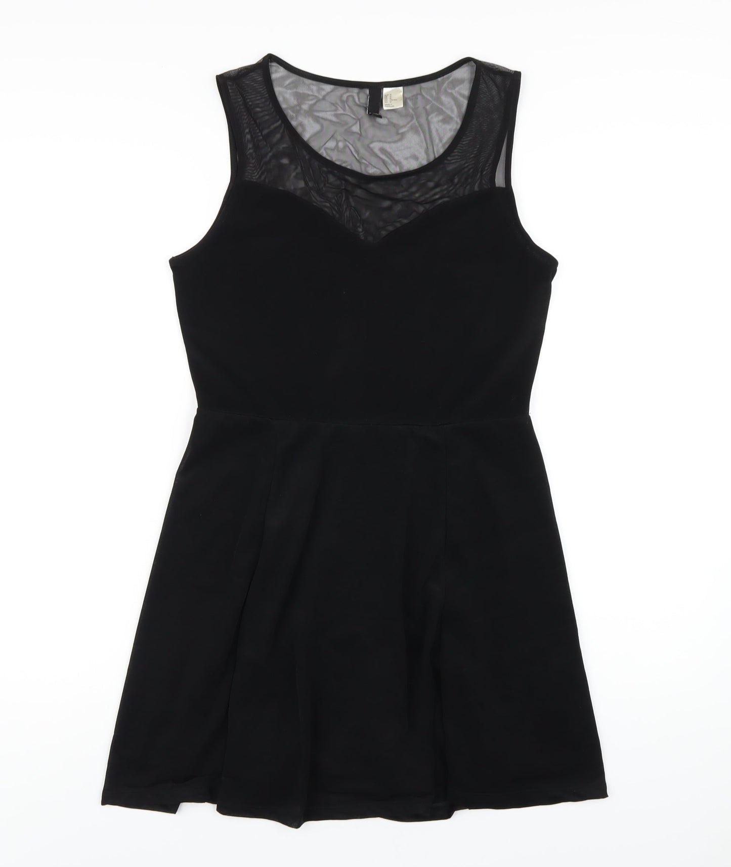 H&M Womens Black Polyester Skater Dress Size M Round Neck Pullover